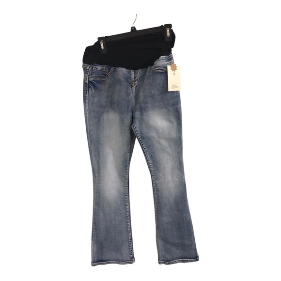 Blue washed faded look boot cut body shaping maternity jeans size large new - Picture 3 of 8